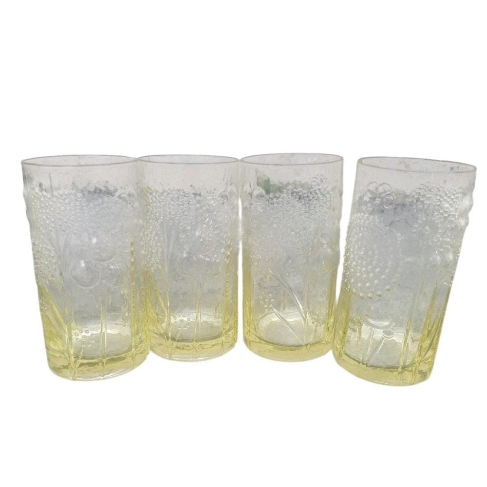 MCM Nuutajarvi Iittala Finland Flora Glass Cup Tumbler Oiva Toikka Set of 4‎